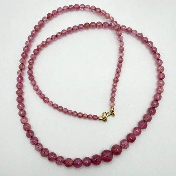 ~25" Graduated PINK TOURMALINE beaded necklace w/ 14kt yellow gold C-clasp! - Picture 1 of 16